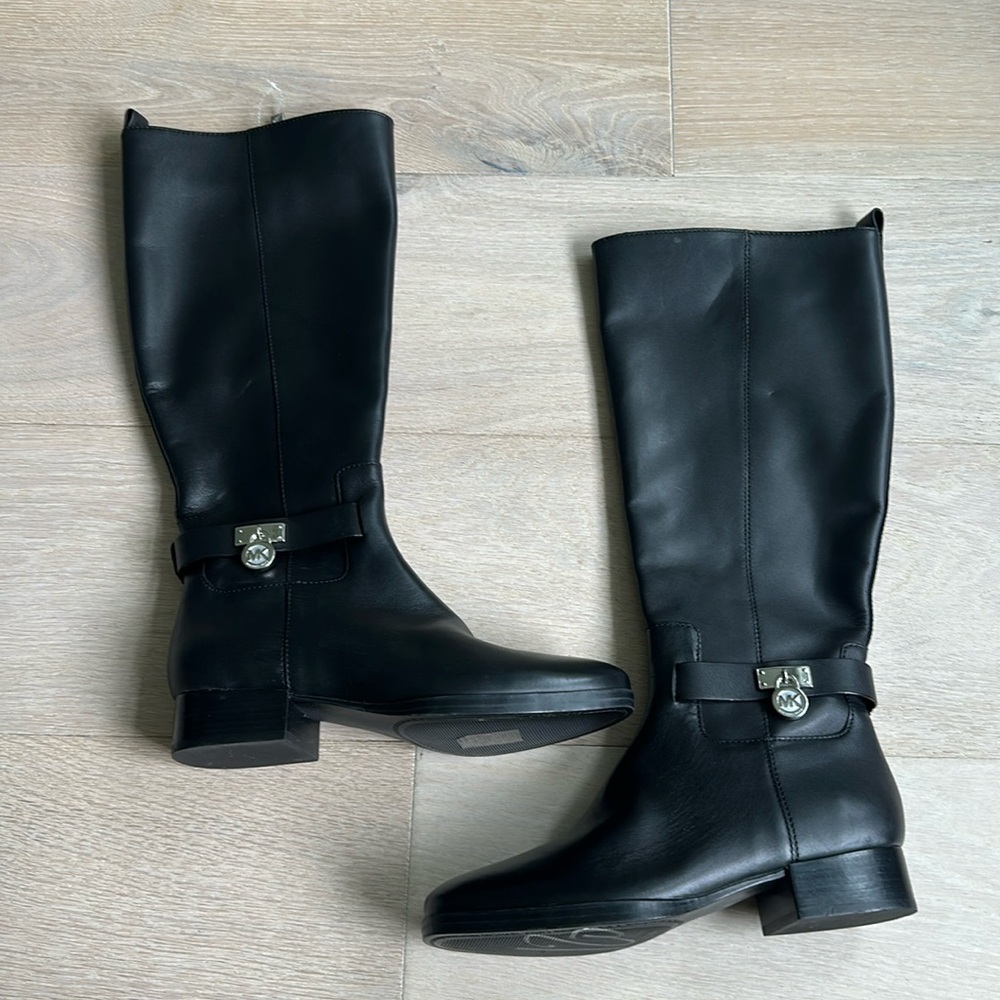 Michael Kors Tall Black Leather Riding Boots - Picture 2 of 11